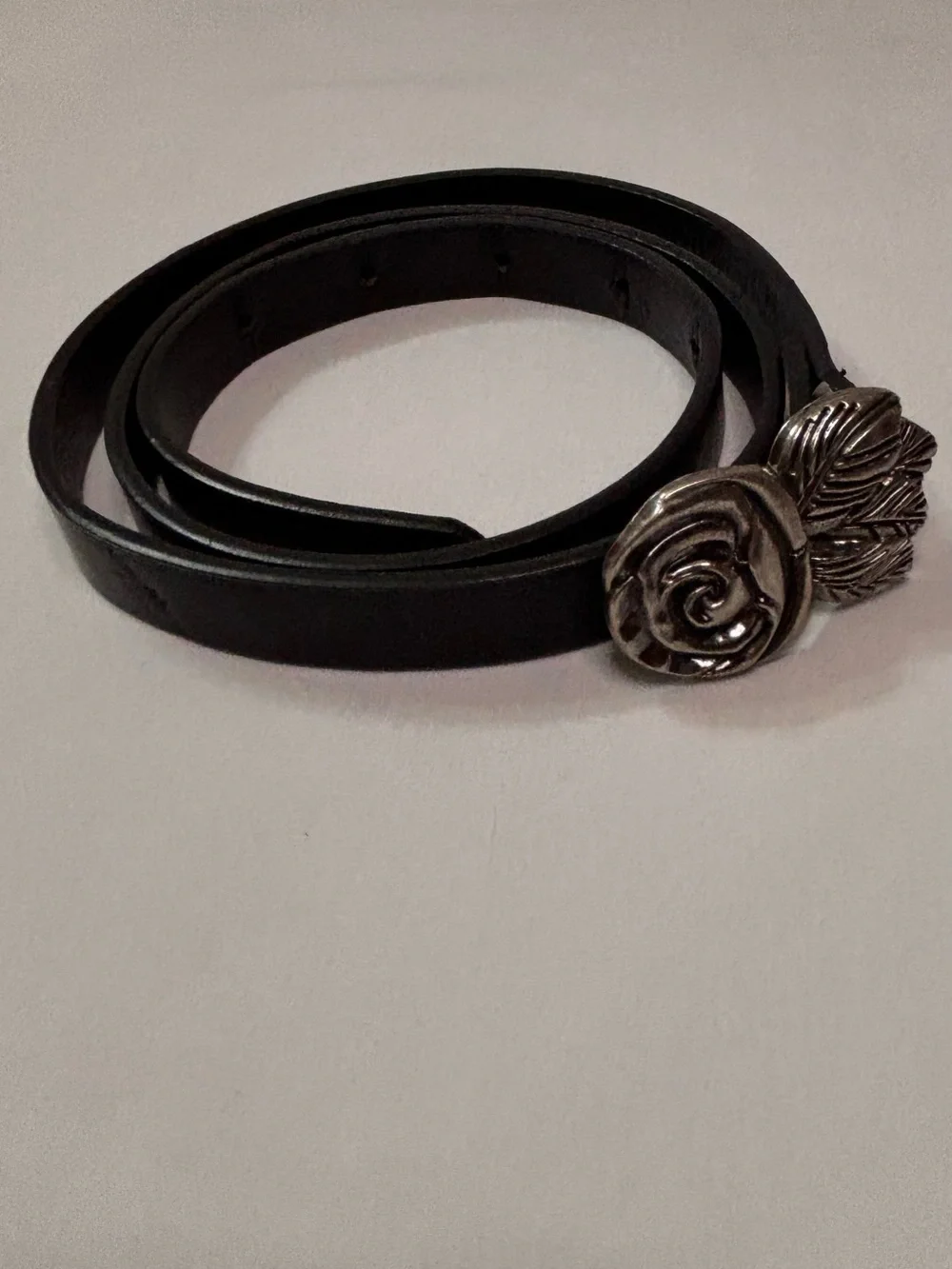 Forever 21 Women’s Black Leather Belt with Silver Rose Buckle